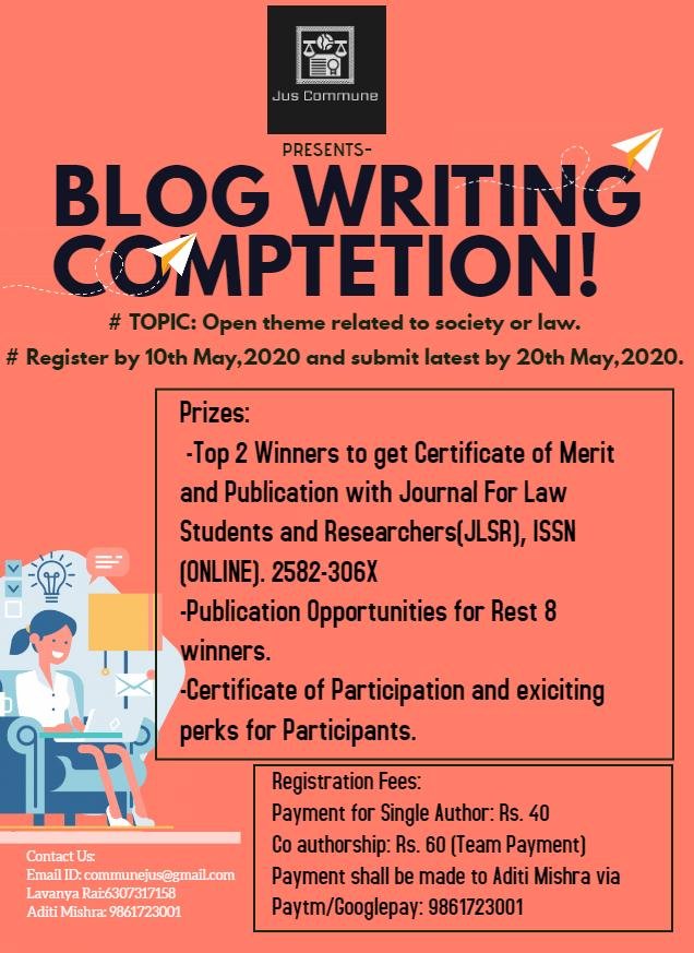 Blog writing Competition by Jus Commune: Submit by May 20