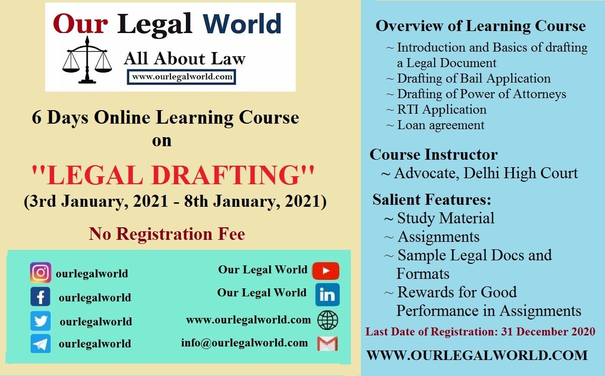 Legal Drafting Course by Our Legal World: Register by 31st Dec 2020