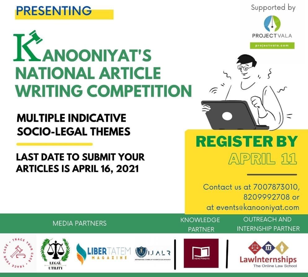 Kanooniyat National Article Writing Competition, 2021: Register by 11 th April