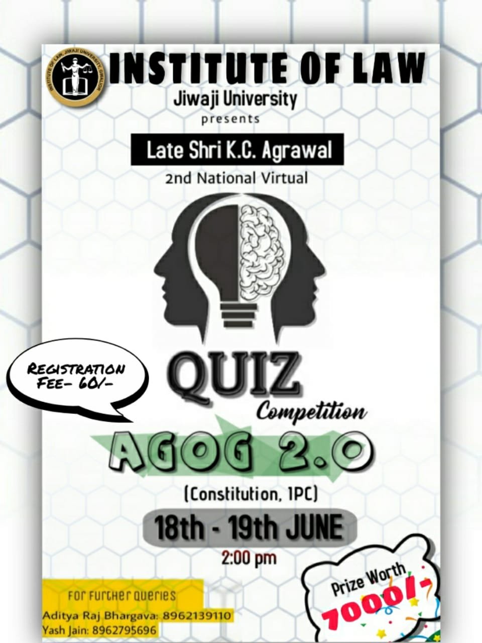 AGOG-2021 2nd National Virtual Law Quiz Competition Institute of Law Jiwaji University